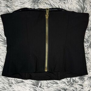 Express Black Strapless Crop Top with Gold Zipper